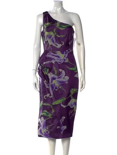 Pre-owned Marchesa Notte Floral Print Midi Length Dress W/ Tags In Purple