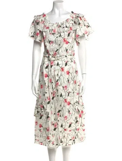 Pre-owned Marchesa Notte Floral Print Midi Length Dress W/ Tags In White