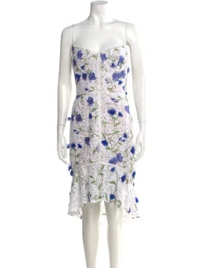 Pre-owned Marchesa Notte Floral Print Midi Length Dress W/ Tags In White