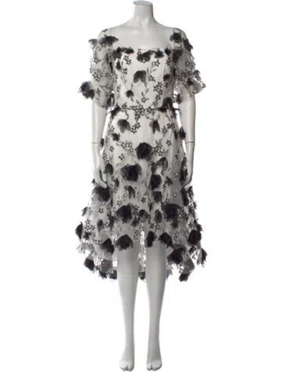 Pre-owned Marchesa Notte Floral Print Midi Length Dress W/ Tags In White