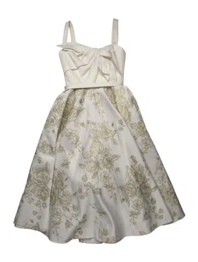 Pre-owned Marchesa Notte Floral Print Midi Length Dress In White