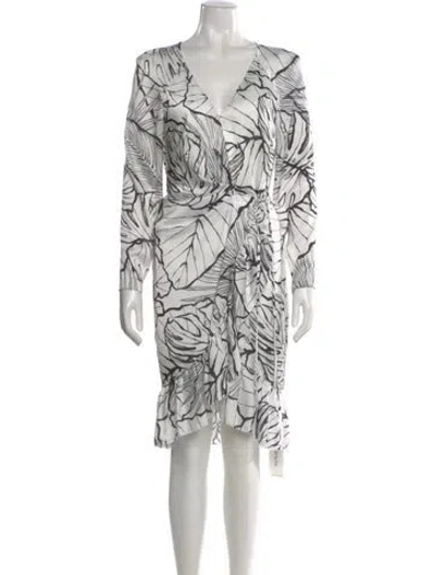 Pre-owned Marchesa Notte Floral Print Midi Length Dress In White