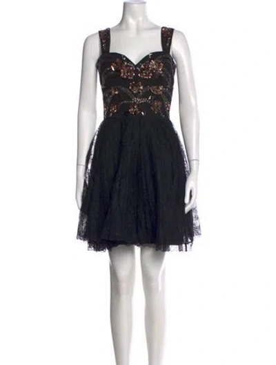 Pre-owned Marchesa Notte Floral Print Mini Dress In Black