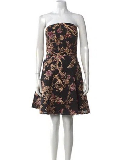 Pre-owned Marchesa Notte Floral Print Mini Dress In Black