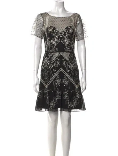 Pre-owned Marchesa Notte Floral Print Mini Dress In Black
