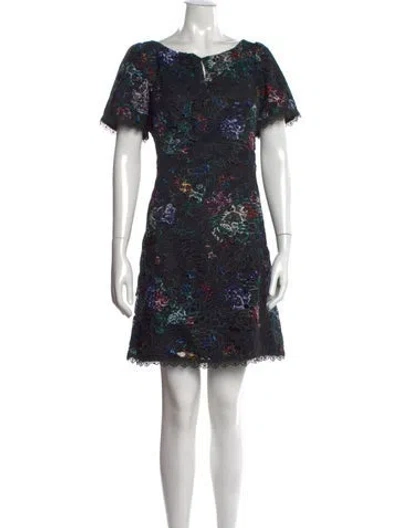 Pre-owned Marchesa Notte Floral Print Mini Dress In Black