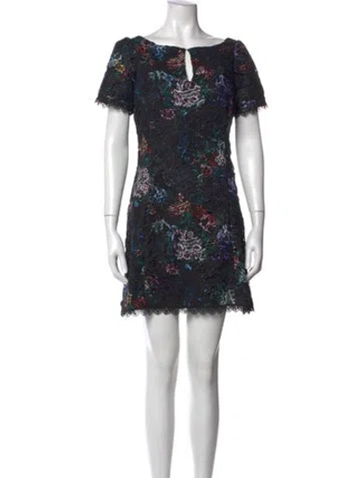 Pre-owned Marchesa Notte Floral Print Mini Dress In Black