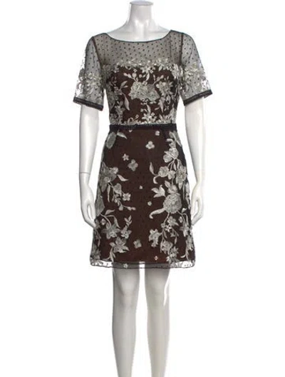 Pre-owned Marchesa Notte Floral Print Mini Dress In Black