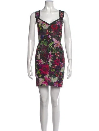 Pre-owned Marchesa Notte Floral Print Mini Dress In Black