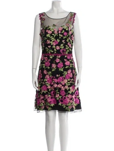 Pre-owned Marchesa Notte Floral Print Mini Dress In Black