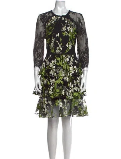 Pre-owned Marchesa Notte Floral Print Mini Dress In Black