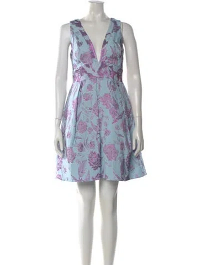 Pre-owned Marchesa Notte Floral Print Mini Dress In Blue