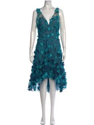 Pre-owned Marchesa Notte Floral Print Mini Dress In Blue