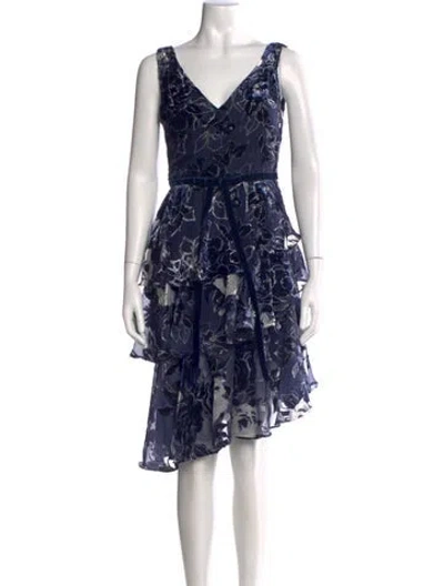Pre-owned Marchesa Notte Floral Print Mini Dress In Blue
