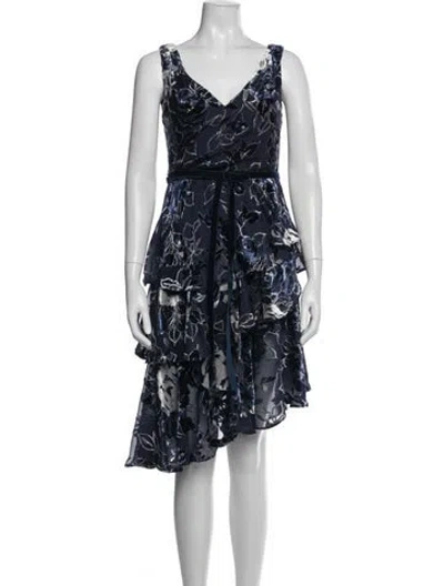 Pre-owned Marchesa Notte Floral Print Mini Dress In Blue