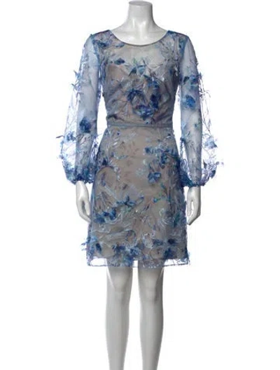 Pre-owned Marchesa Notte Floral Print Mini Dress In Blue