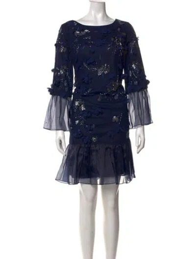Pre-owned Marchesa Notte Floral Print Mini Dress In Blue