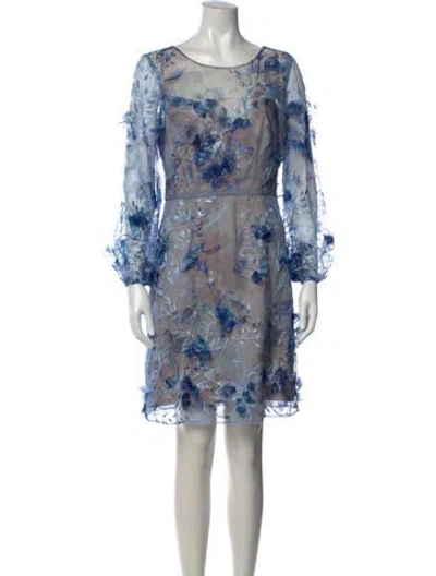 Pre-owned Marchesa Notte Floral Print Mini Dress In Blue