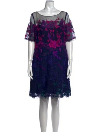 Pre-owned Marchesa Notte Floral Print Mini Dress In Blue