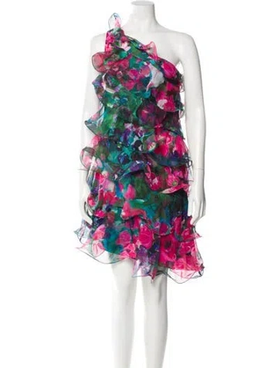 Pre-owned Marchesa Notte Floral Print Mini Dress In Green