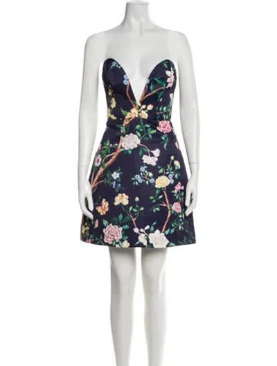 Pre-owned Marchesa Notte Floral Print Mini Dress In Green