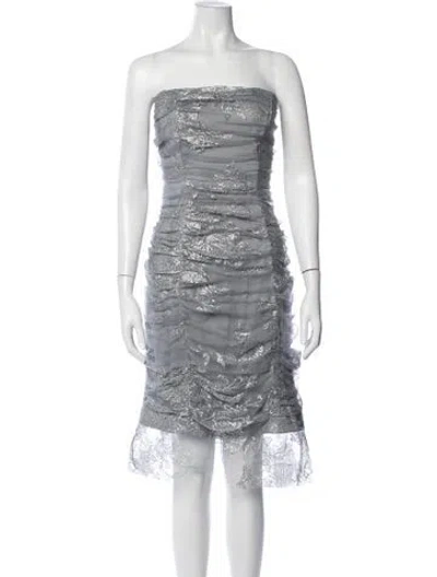 Pre-owned Marchesa Notte Floral Print Mini Dress In Grey/metallic