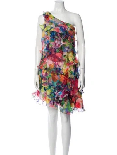Pre-owned Marchesa Notte Floral Print Mini Dress In Multi