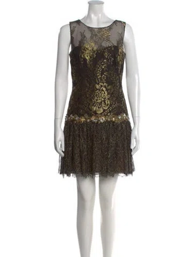 Pre-owned Marchesa Notte Floral Print Mini Dress In Multi