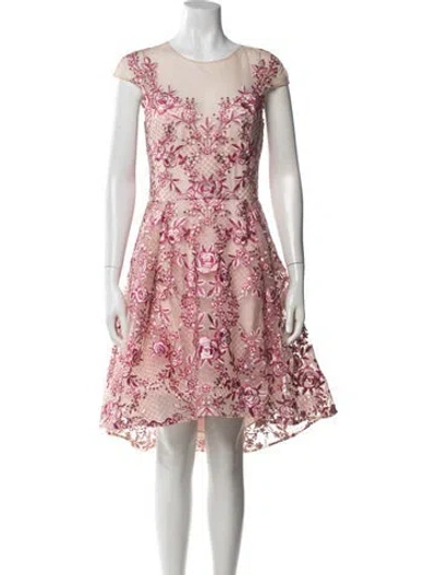 Pre-owned Marchesa Notte Floral Print Mini Dress In Neutral