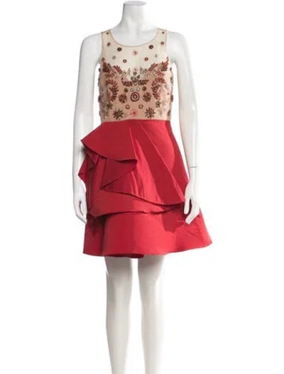 Pre-owned Marchesa Notte Floral Print Mini Dress In Neutrals