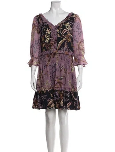 Pre-owned Marchesa Notte Floral Print Mini Dress In Pink