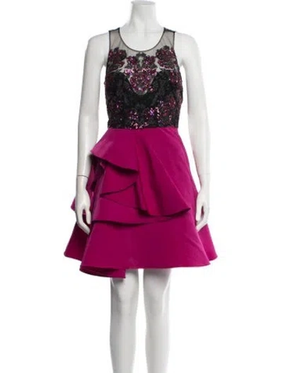 Pre-owned Marchesa Notte Floral Print Mini Dress In Pink