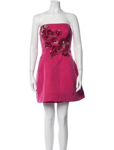 Pre-owned Marchesa Notte Floral Print Mini Dress In Pink