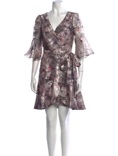 Pre-owned Marchesa Notte Floral Print Mini Dress In Purple