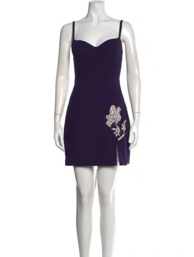 Pre-owned Marchesa Notte Floral Print Mini Dress In Purple