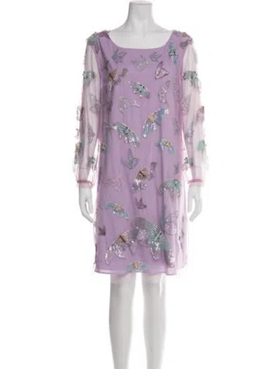 Pre-owned Marchesa Notte Floral Print Mini Dress In Purple