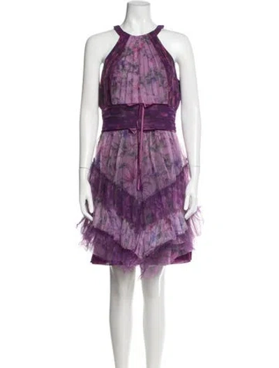 Pre-owned Marchesa Notte Floral Print Mini Dress In Purple