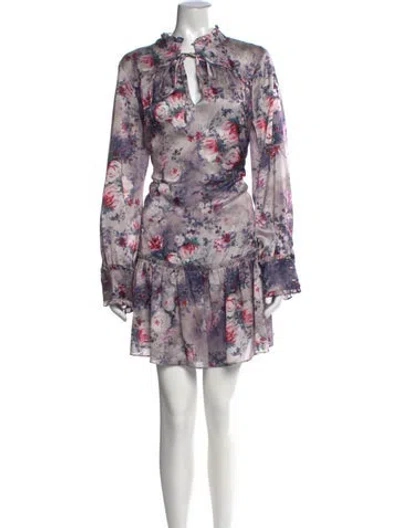 Pre-owned Marchesa Notte Floral Print Mini Dress In Purple