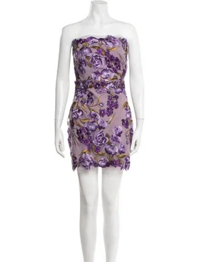 Pre-owned Marchesa Notte Floral Print Mini Dress In Purple