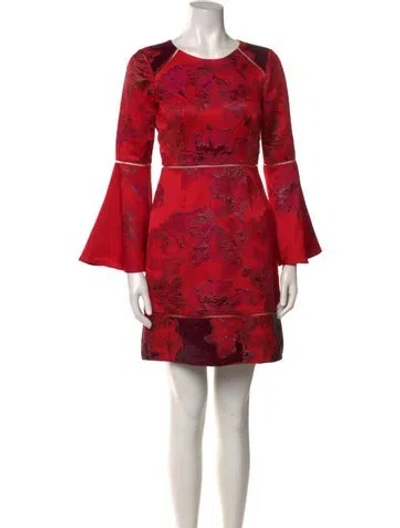 Pre-owned Marchesa Notte Floral Print Mini Dress In Red