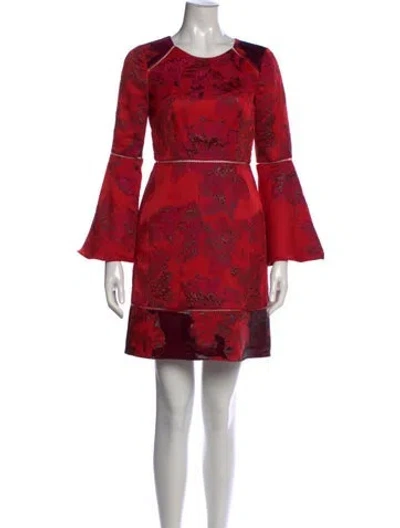 Pre-owned Marchesa Notte Floral Print Mini Dress In Red