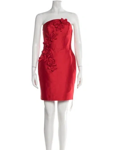 Pre-owned Marchesa Notte Floral Print Mini Dress In Red