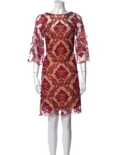 Pre-owned Marchesa Notte Floral Print Mini Dress In Red