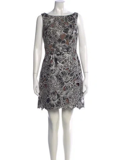 Pre-owned Marchesa Notte Floral Print Mini Dress W/ Tags In Black