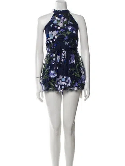 Pre-owned Marchesa Notte Floral Print Mini Dress W/ Tags In Blue