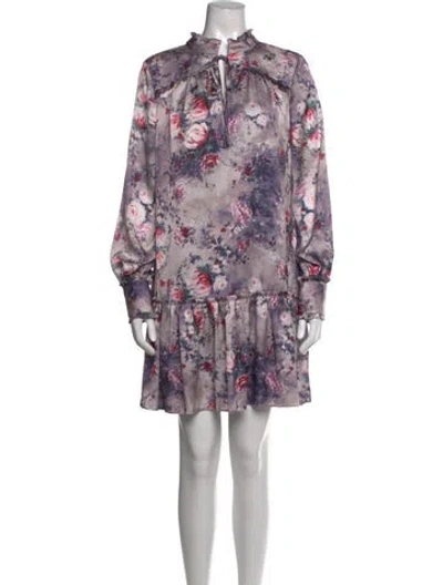 Pre-owned Marchesa Notte Floral Print Mini Dress W/ Tags In Purple