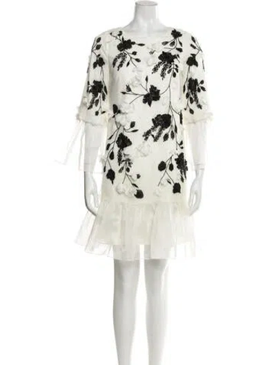 Pre-owned Marchesa Notte Floral Print Mini Dress W/ Tags In White