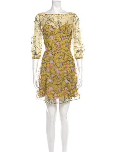 Pre-owned Marchesa Notte Floral Print Mini Dress W/ Tags In Yellow