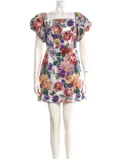 Pre-owned Marchesa Notte Floral Print Mini Dress In White