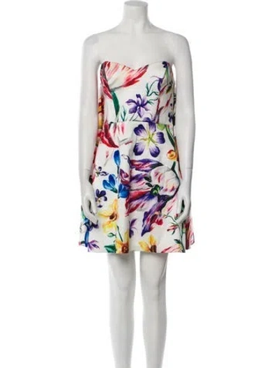 Pre-owned Marchesa Notte Floral Print Mini Dress In White